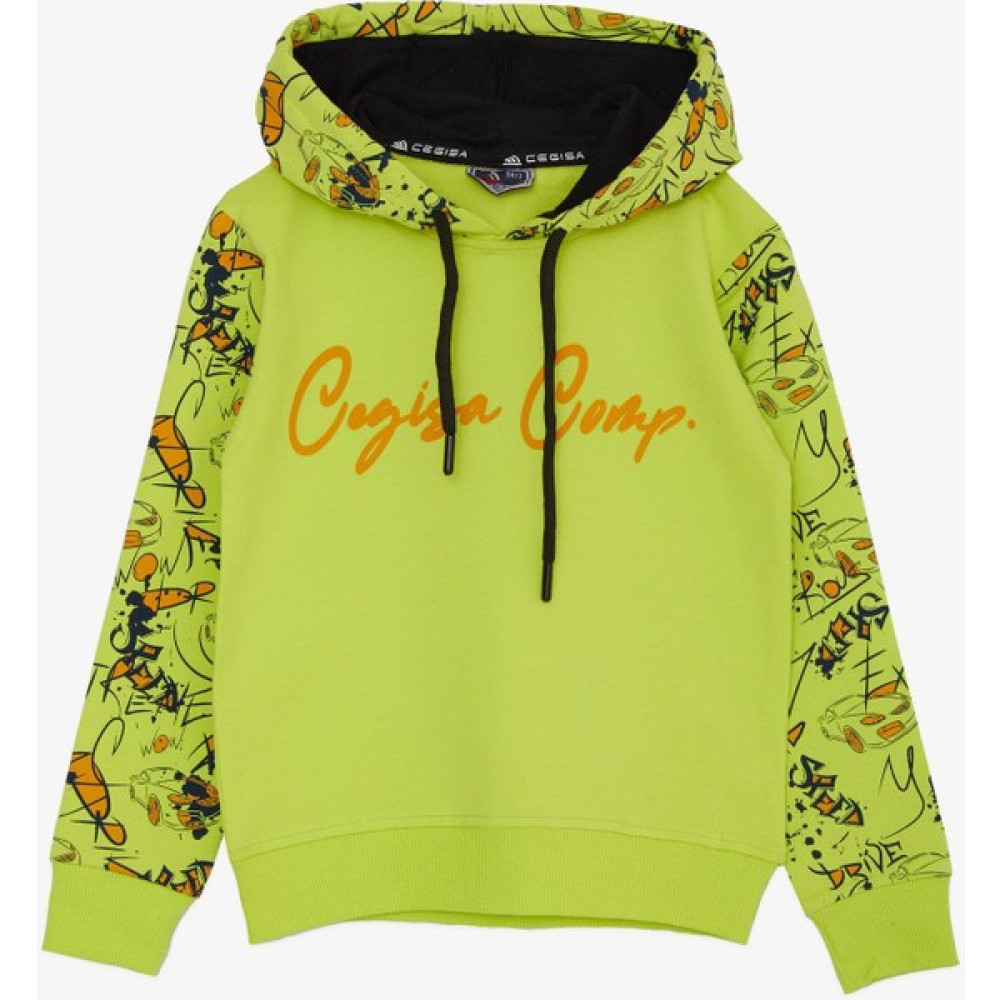 Cegisa Breeze Erkek Çocuk Sweatshirt Kolları Kapüşonu Desenli Bağcıklı Yazı Baskılı 2-5 Yaş, Fıstık Yeşili Erkek Çocuk Sweatshirt Fiyatı