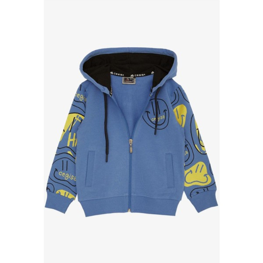 Cegisa Erkek Çocuk Kapüşonlu Hırka Fermuarlı Emoji Dünyası Desenli Mavi Erkek Çocuk Sweatshirt Fiyatı