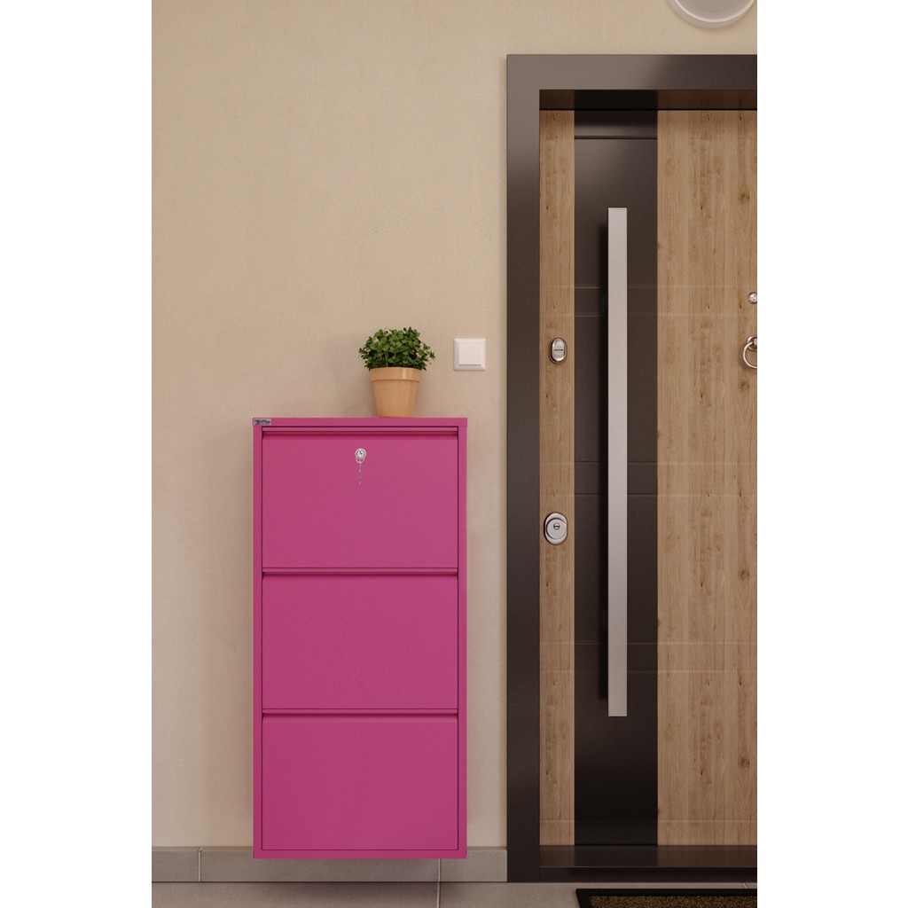Ceha Kilitli 3'lü Metal Ayakkabılık - Pembe Diğer Fiyatı