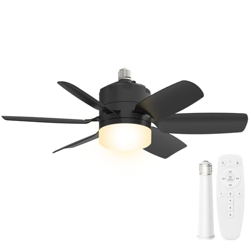 Ceiling Fan with Lights and Remote Control, 3 Colors Dimmable 6 Speeds Ceiling Fan, 1200 Lumens Light Bulb Screw in Socket Fan for Bedroom, Kitchen, Living Room