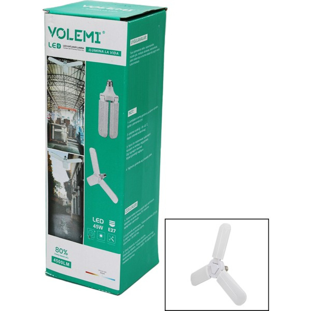 Cekave 3 Kollu 45W - E27 LED Ampul Katlanır 3 Pervane + Yuvarlak Lamba - Beyaz Led Aydınlatmalar Fiyatı