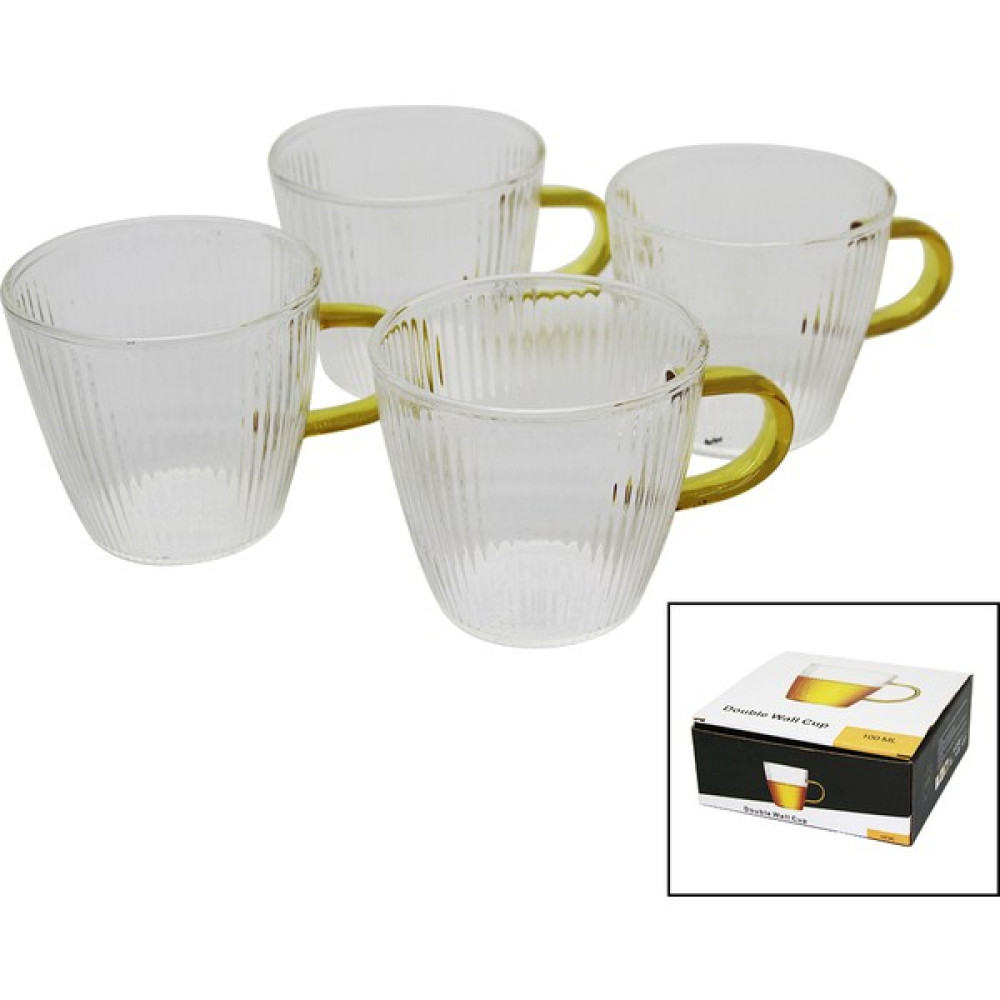 Cekave 4 Adet - 100ML Çizgili Gold Kulp Cam Fincan Termisil - I - Şeffaf Fincan / Bardak / Kahve Takımı Fiyatı