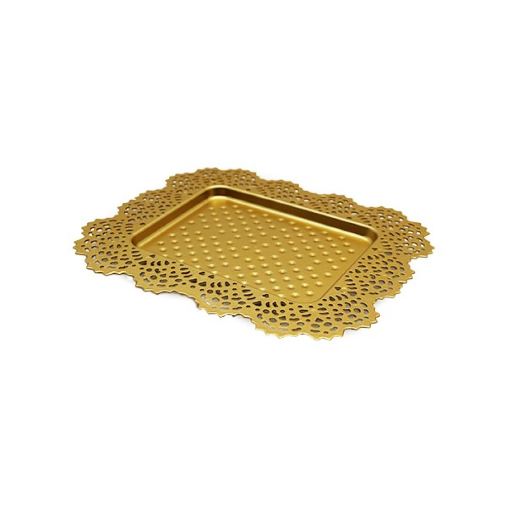 Cekave Küçük Kare Gold Dantelli Sunum Tepsi Plastik (4202) Servis Tepsisi Fiyatı