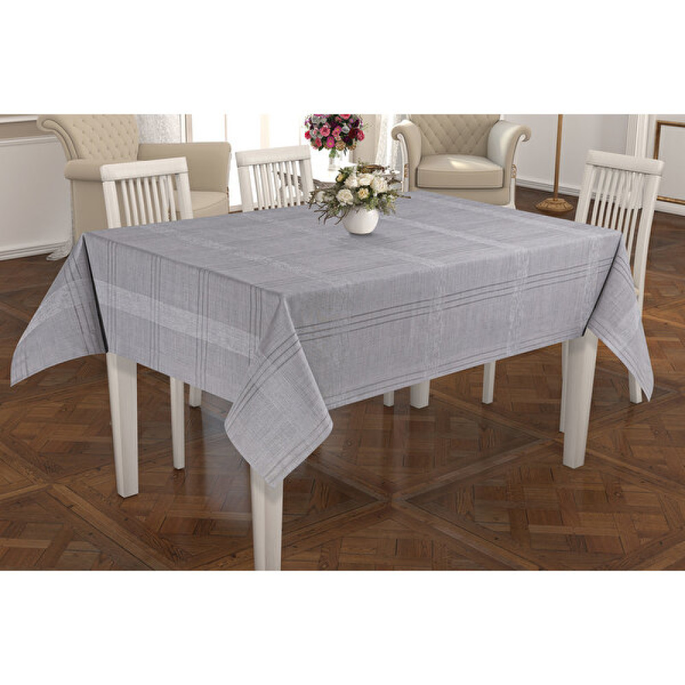 Ceki Home Natural Keten Çizgili Leke Tutmaz Yıkanabilir Masa Örtüsü Casmina Gri - 150 x 220 cm Masa Örtüsü Fiyatı
