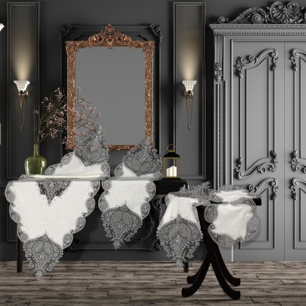Ceki Home Zambak Keten 5 Parça Salon Takımı - 60 x 150 cm - Gri Masa Örtüsü Fiyatı