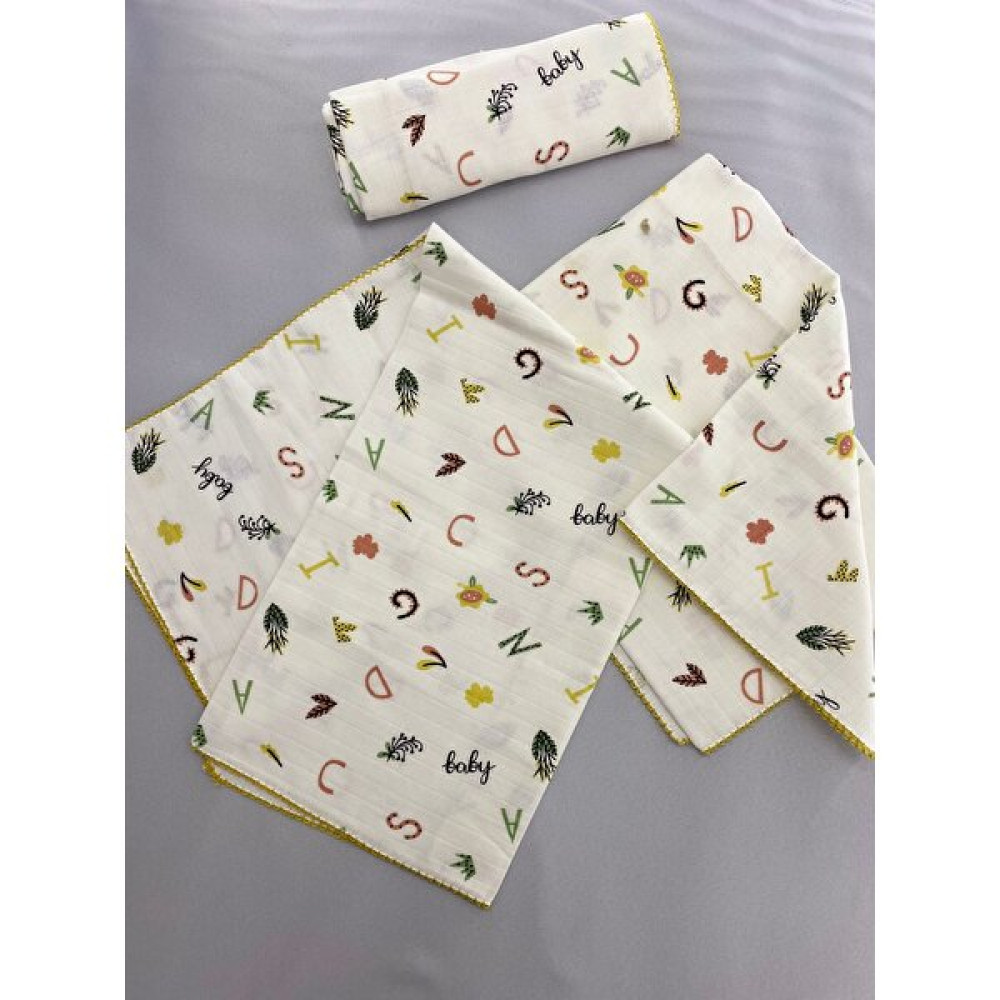 Çekik Bebek Alfabeli Müslin Battaniye 3lü Set Bebek Battaniye 80*80 - Beyaz Bebek Battaniyesi Fiyatı