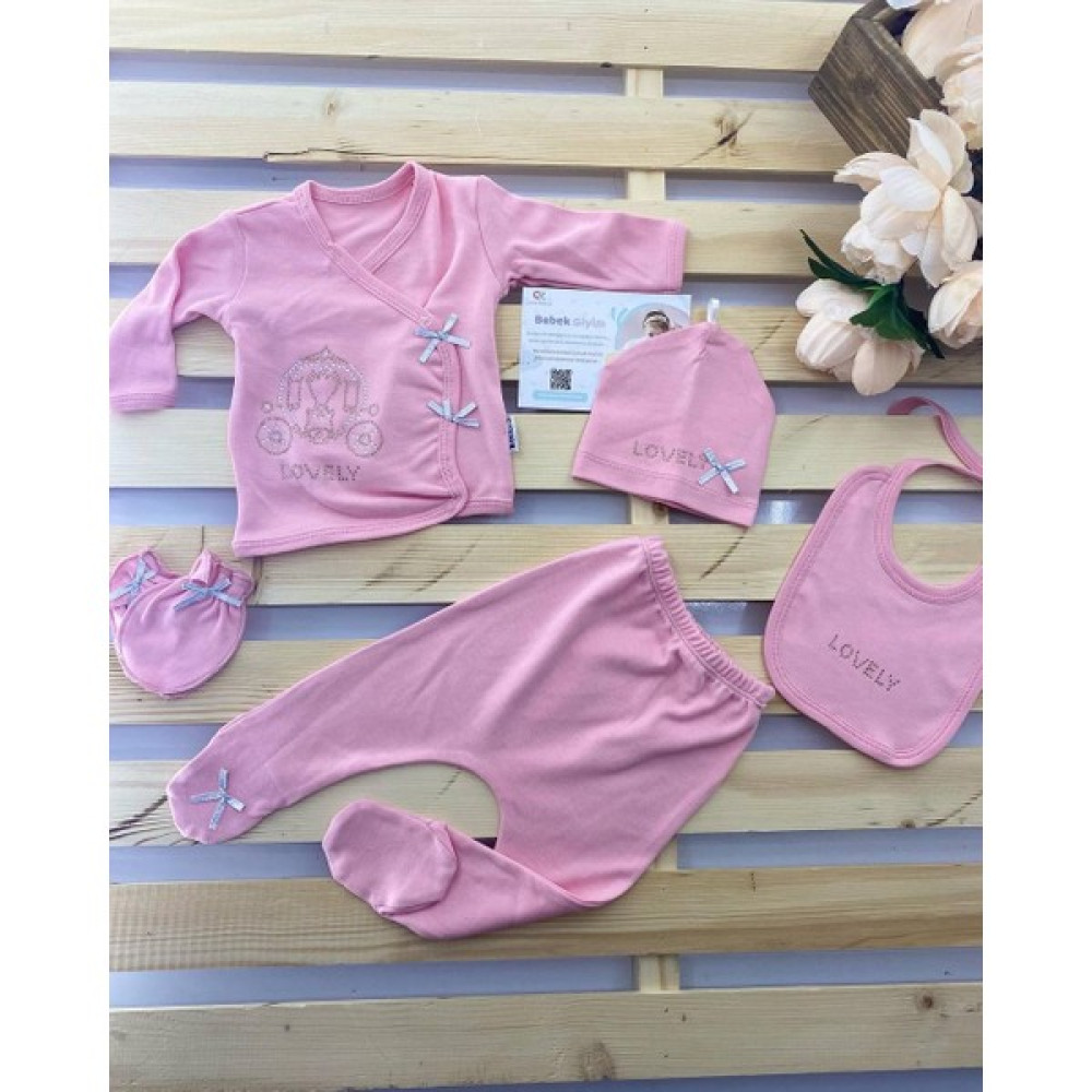 Çekik Bebek Yenidoğan Lovely Taş Detaylı Hastane Çıkışı 5li Set10 Bebek Hastane Çıkışı Fiyatı