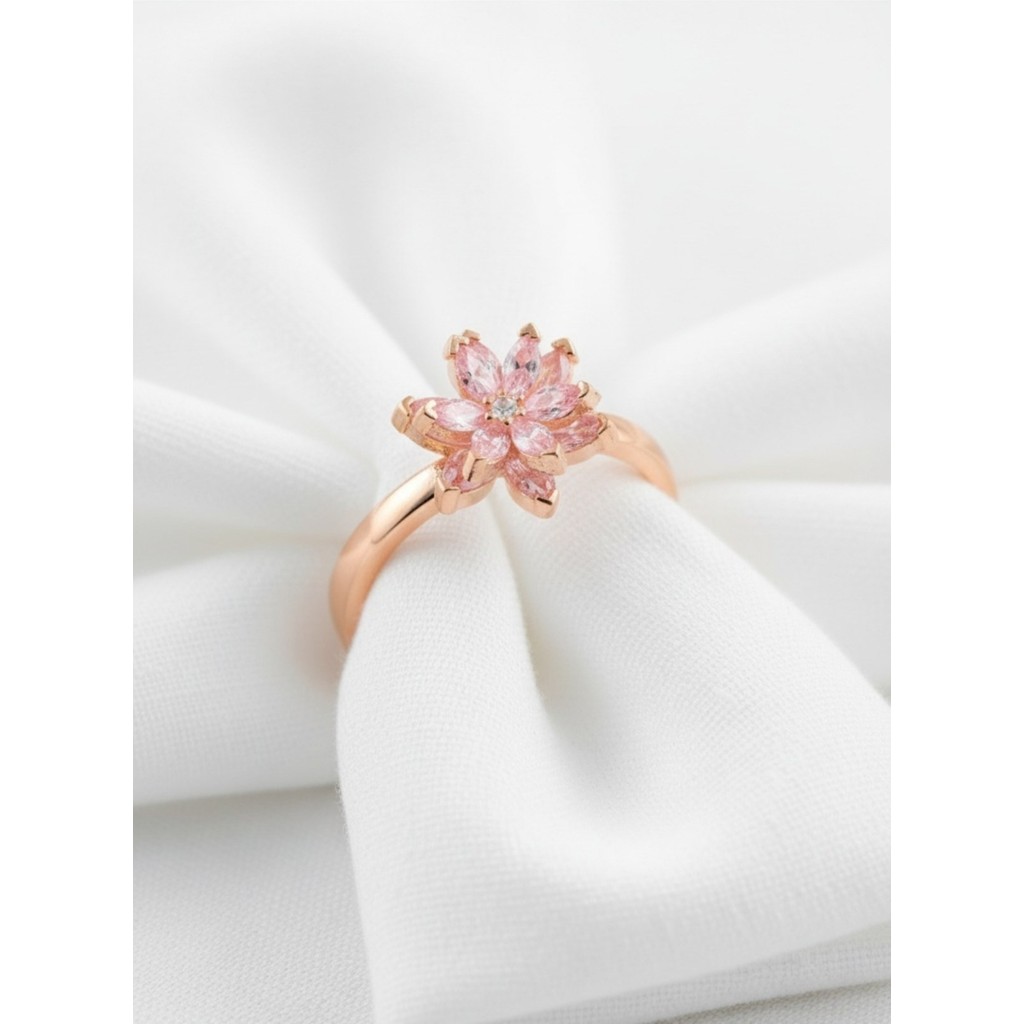 Çekirdek Jewelry 925 Ayar Gümüş Ayarlanabilir Pembe Taşlı Lotus Yüzük - Rose Gümüş Yüzük Fiyatı