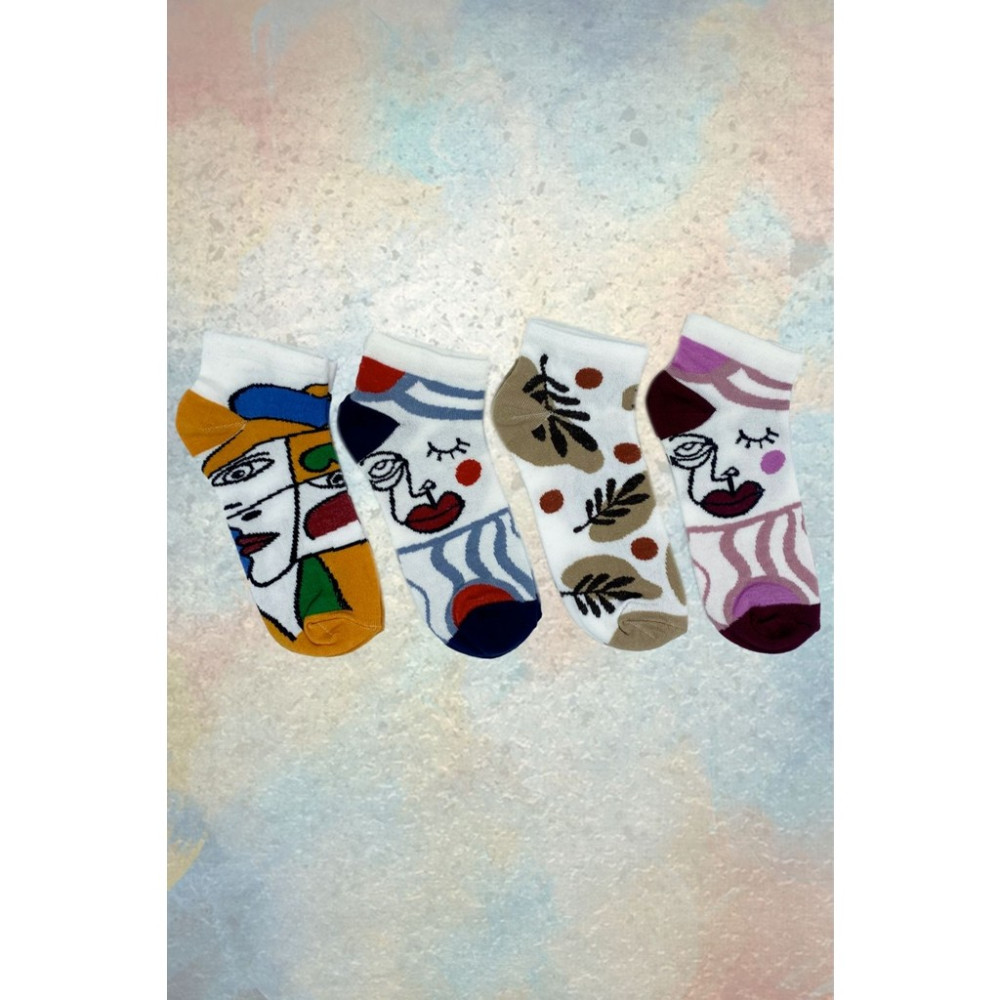 Çekmece 4'lü Kadın Picaso Colorful Patik Çorap Soket Çorap Fiyatı