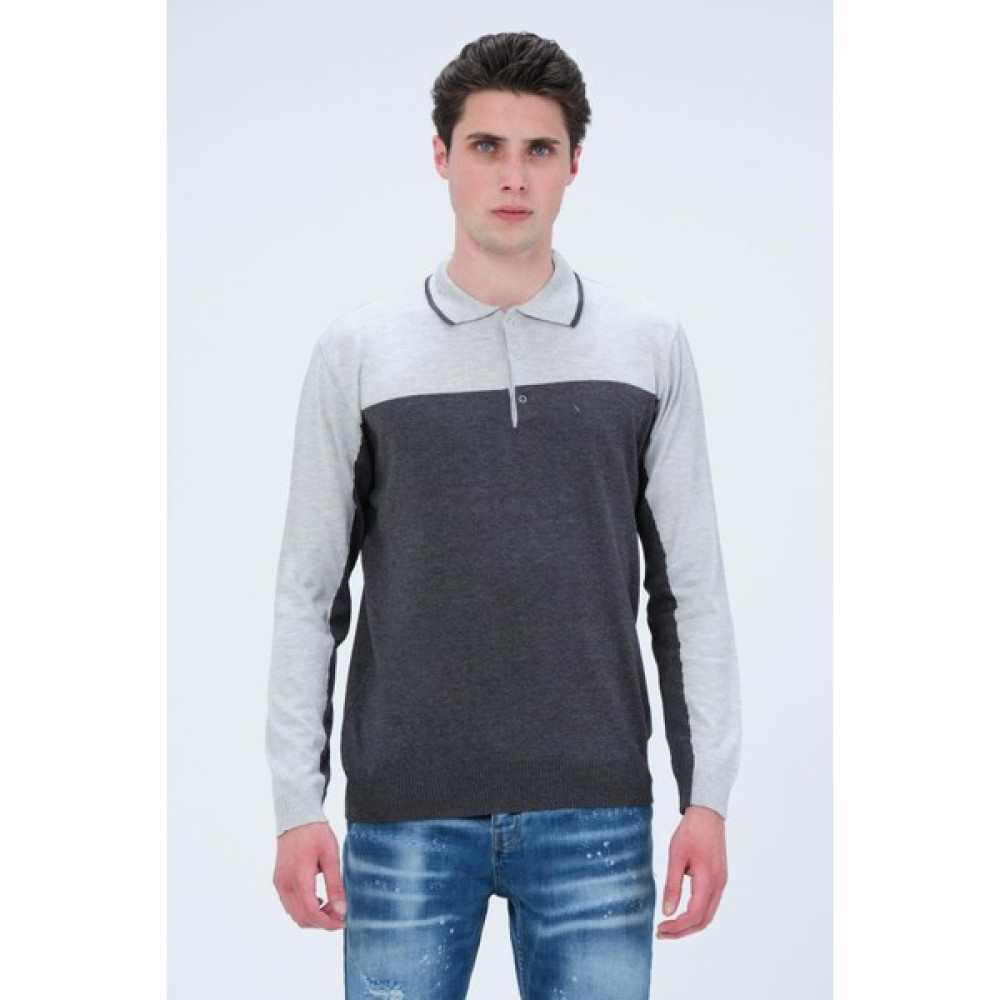 Cekmon Erkek Çift Renk Uzun Kollu Polo Yaka Çıtçıtlı Pamuklu Triko T-Shirt Erkek T-shirt Fiyatı
