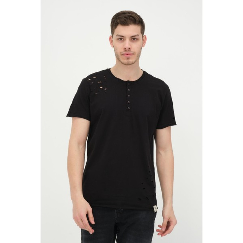 Cekmon Erkek Düğmeli Yırtık Detaylı Kısa Kollu Basic T-Shirt Erkek T-shirt Fiyatı