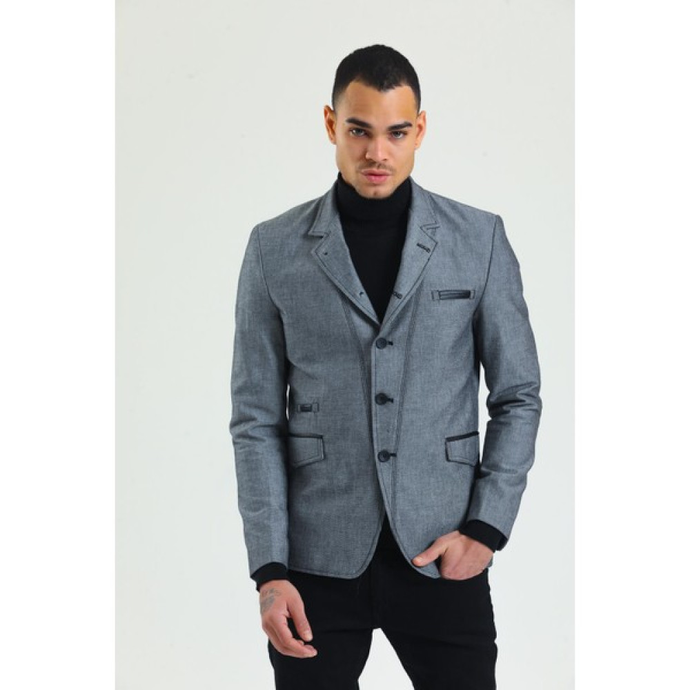 Cekmon Erkek Slim Fit Düğmeli Çok Cepli Deri Detaylı Astarlı Dik Yaka Klasik Ceket Erkek Ceket Fiyatı