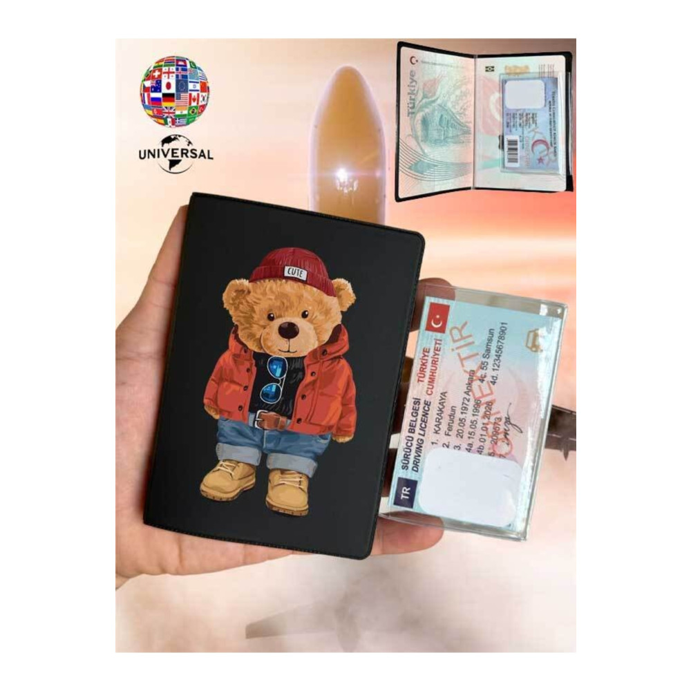 Cekuonline Teddy Bear Desenli Deri Pasaport Kılıfı Kabı Pürüzsüz Yüzey Tüm Ülke Pasaportlarına Uygun X Beden Bayan Cüzdan Fiyatı