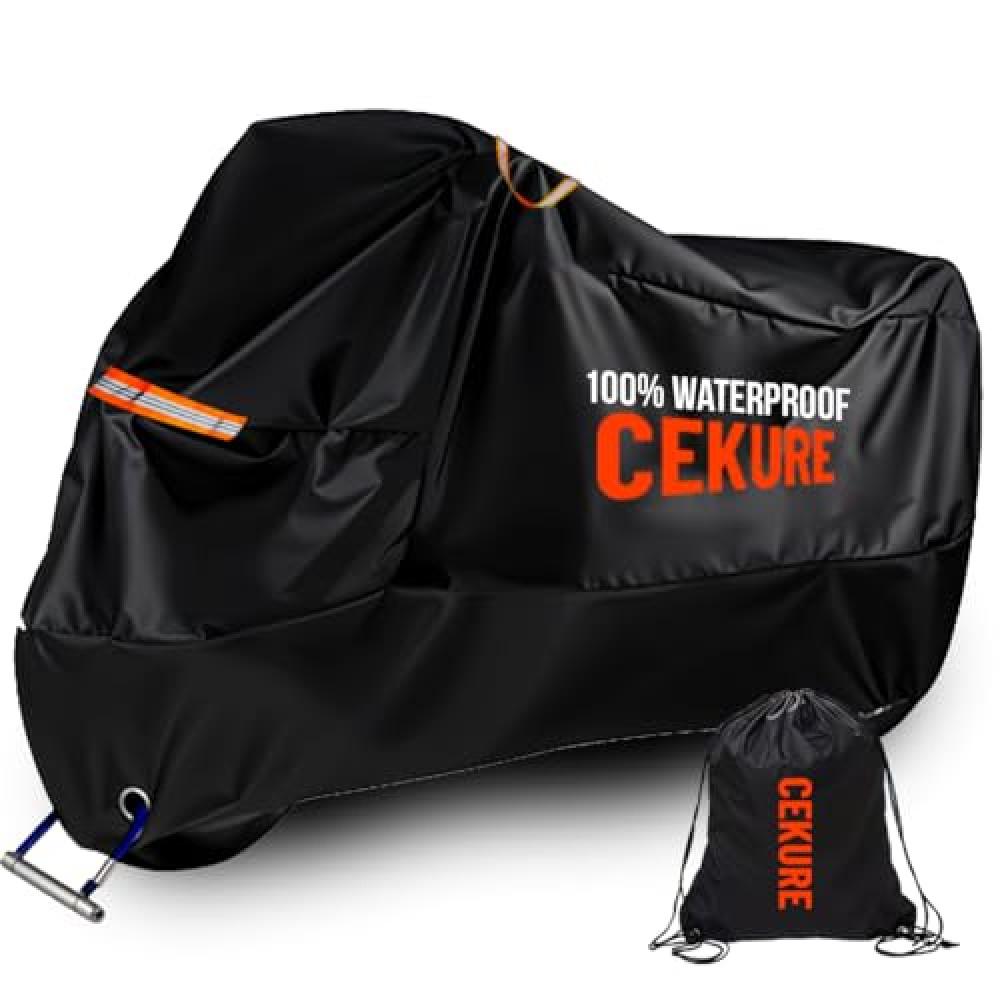 Cekure Your Ride! Heavy Duty Motorcycle Cover Waterproof Outdoor 210 Oxford Fabric with Heat Sealed Seams Ultra Waterproof Fits up to 96.5" All Weather Scooter Cover for Sport Bike with Carry Bag