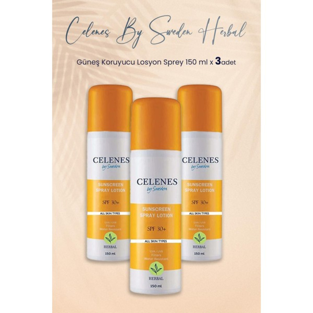 Celenes By Sweden Celenes By Sweden By Sweden Celenes By Sweden Herbal Güneş Koruyucu Losyon Sprey 30SPF 150 ml x 3 Adet Güneş Kremleri ve Losyonları Fiyatı