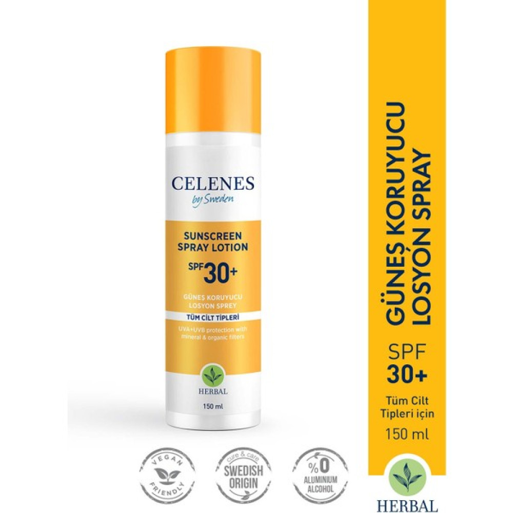 Celenes By Sweden Celenes Herbal Güneş Koruyucu Losyon Sprey 30SPF 150 ml Güneş Kremleri ve Losyonları Fiyatı