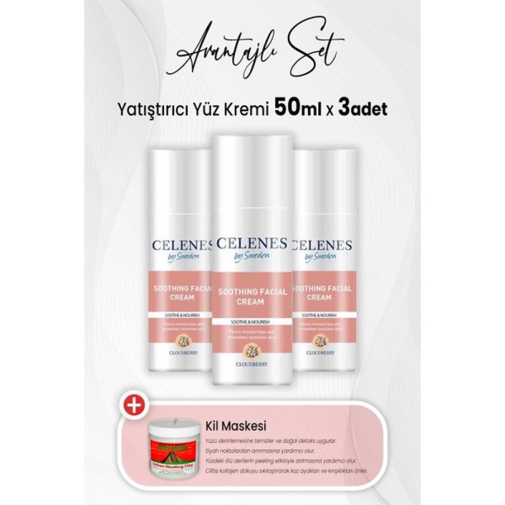 Celenes By Sweden Cloudberry Yatıştırıcı Yüz Kremi 50 Ml X 3 Adet Ve Kil Maskesi 454 Gr Nemlendiriciler Fiyatı