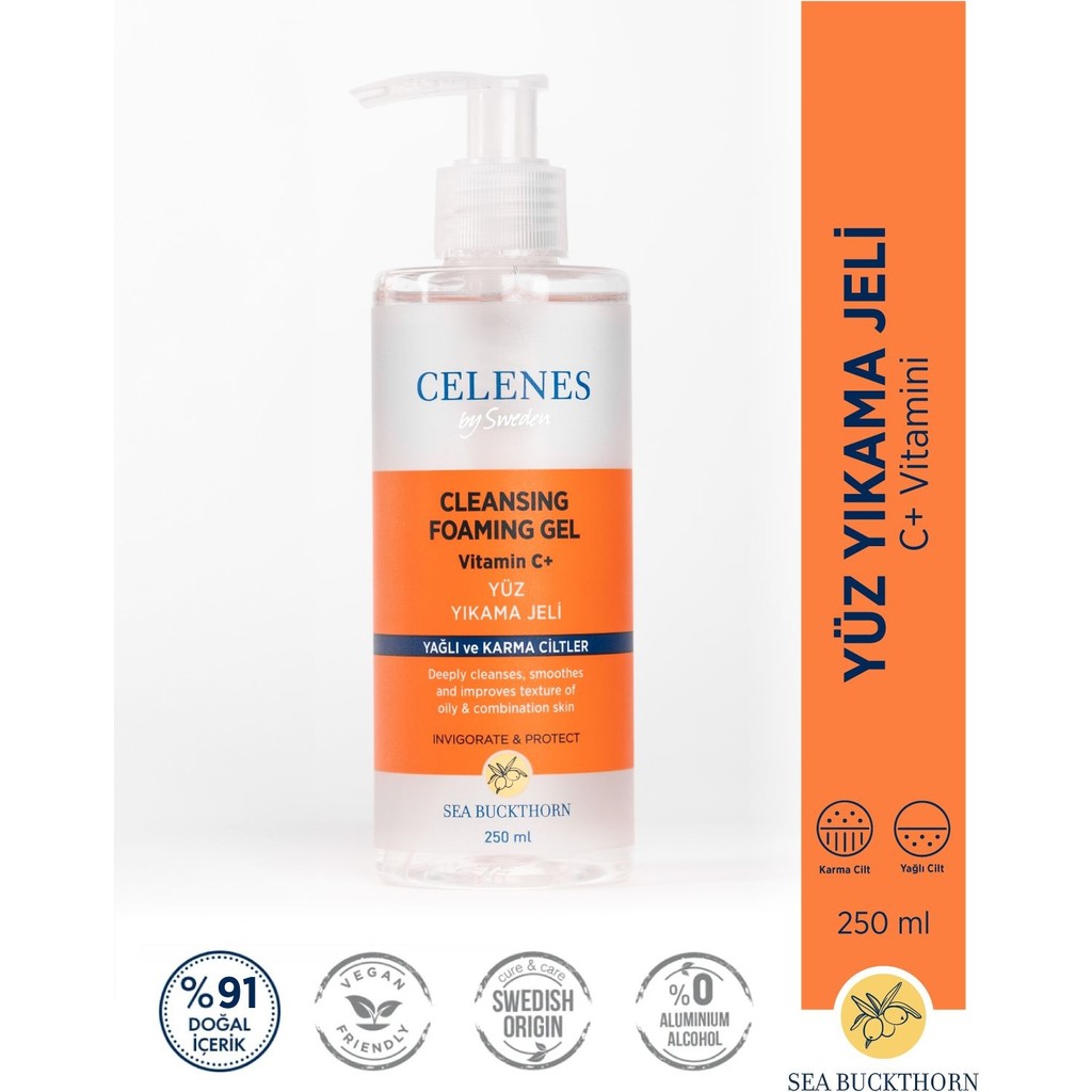 Celenes By Sweden Yüz Temizleme Jeli 250 ml – Karma ve Yağlı Ciltler için Deniz İğdesi ve C+ Vitamini ile Derin Temizlik Diğer Fiyatı