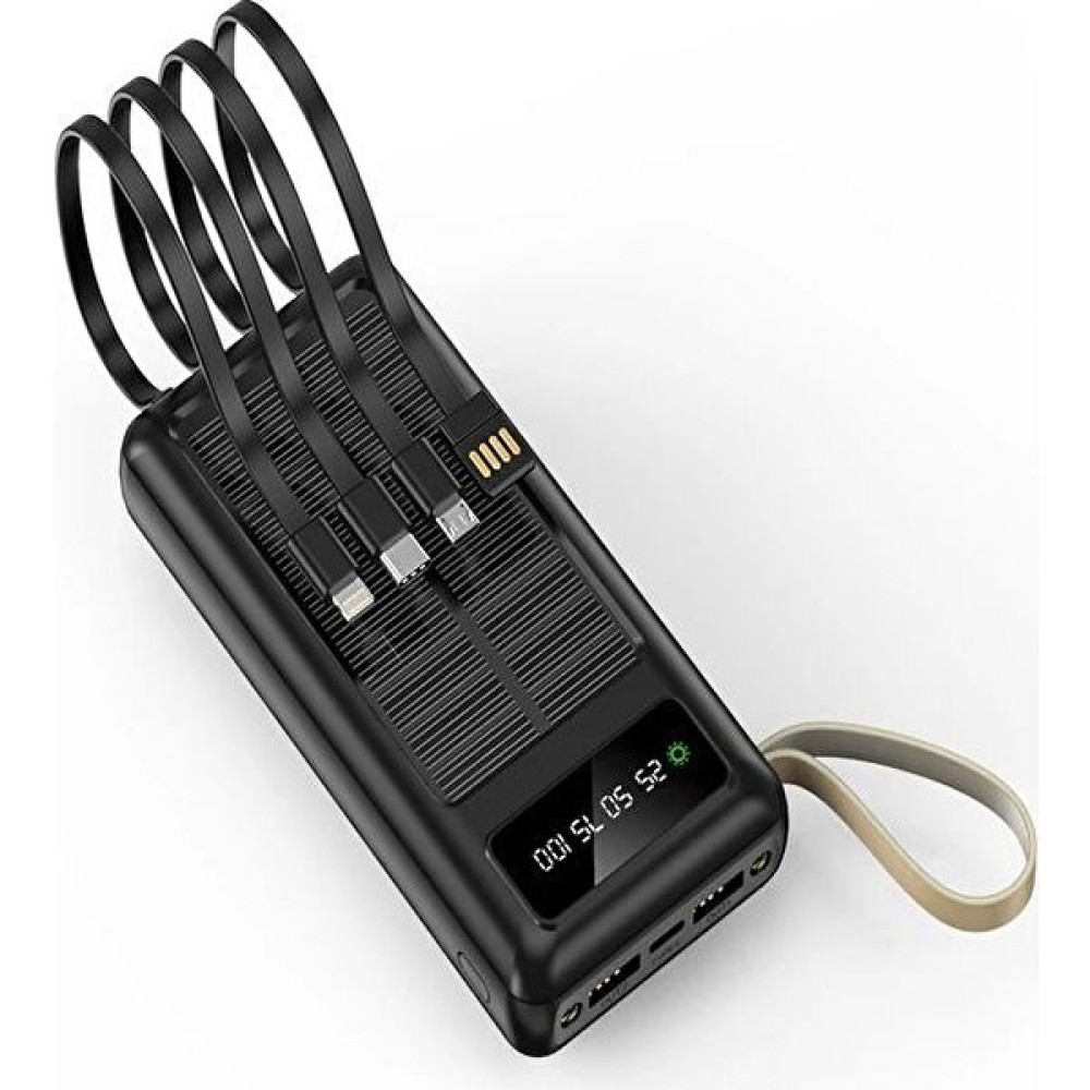 ÇELİKWORK 20.000 Mah Güneş Enerjli Solar Powerbank LED Fenerli 2xusb, Lcd, Usb, Mikro, Lightning, Type-C - Siyah Taşınabilir Şarj Cihazı - Powerbank Fiyatı