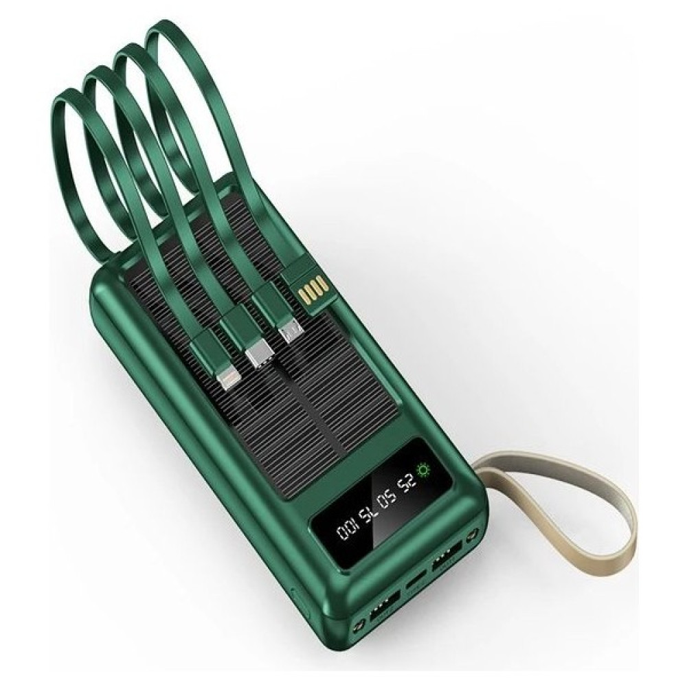 ÇELİKWORK 20.000 Mah Güneş Enerjli Solar Powerbank LED Fenerli 2xusb, Lcd, Usb, Mikro, Lightning, Type-C - Yeşil Taşınabilir Şarj Cihazı - Powerbank Fiyatı