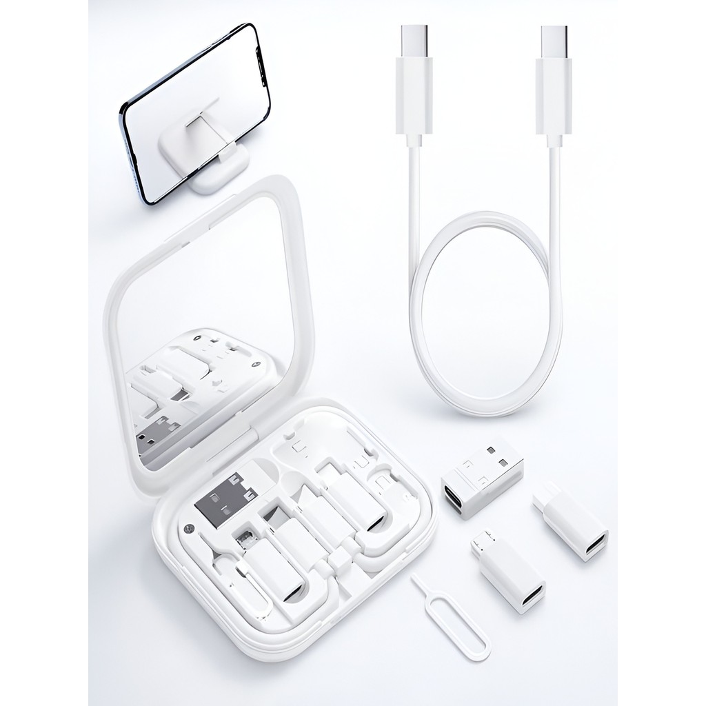ÇELİKWORK Aynalı, Standlı 8-in-1 Çok İşlevli Seyahat Seti - Type-C, USB, Micro, Lightning Port Çevirici - Beyaz Bilgisayar Çevirici ve Adaptörü Fiyatı