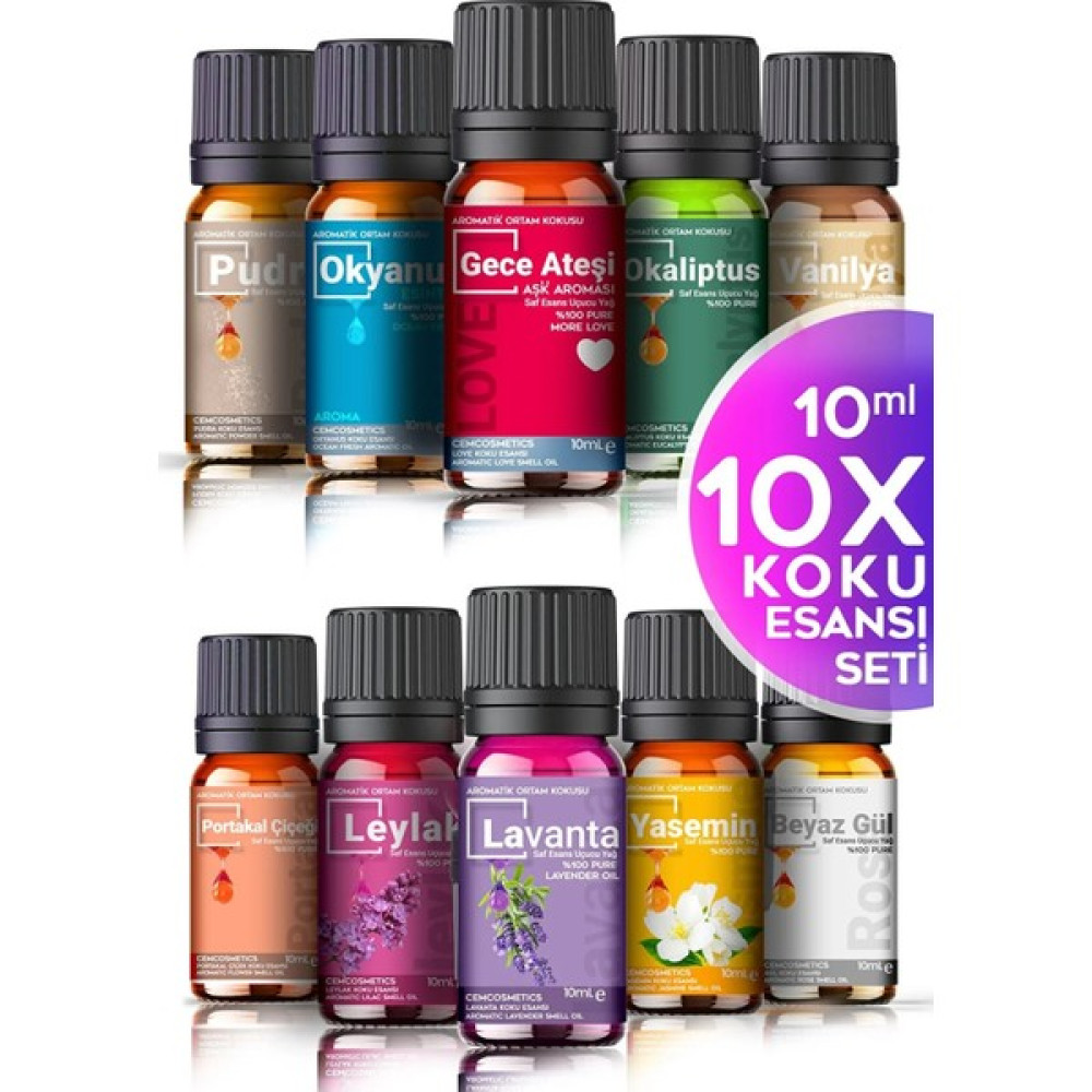 Cem Cosmetics Cem Cosmetics oda Kokusu Buhurdanlık Yağı 10’lu Set 10 X10 ml Aromatik Esansiyel Yağ Serisi Oda Kokusu Fiyatı