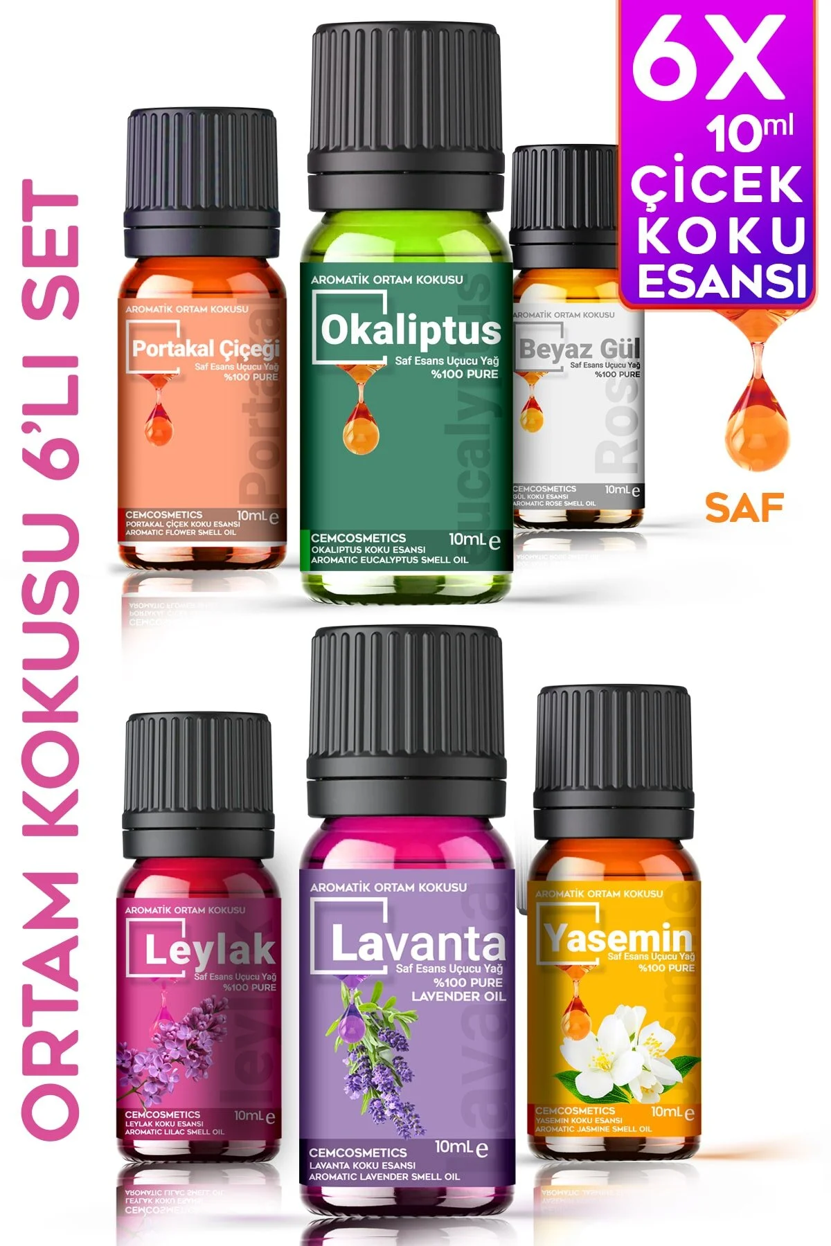 Cem Cosmetics Efsane Çiçek Özleri Oda Kokusu %100 Saf & Doğal Koku 6lı Set 6x10ml Esansiyel Uçucu Yağ Buhardanlık" Ev & Dekorasyon Aksesuarları Fiyatı