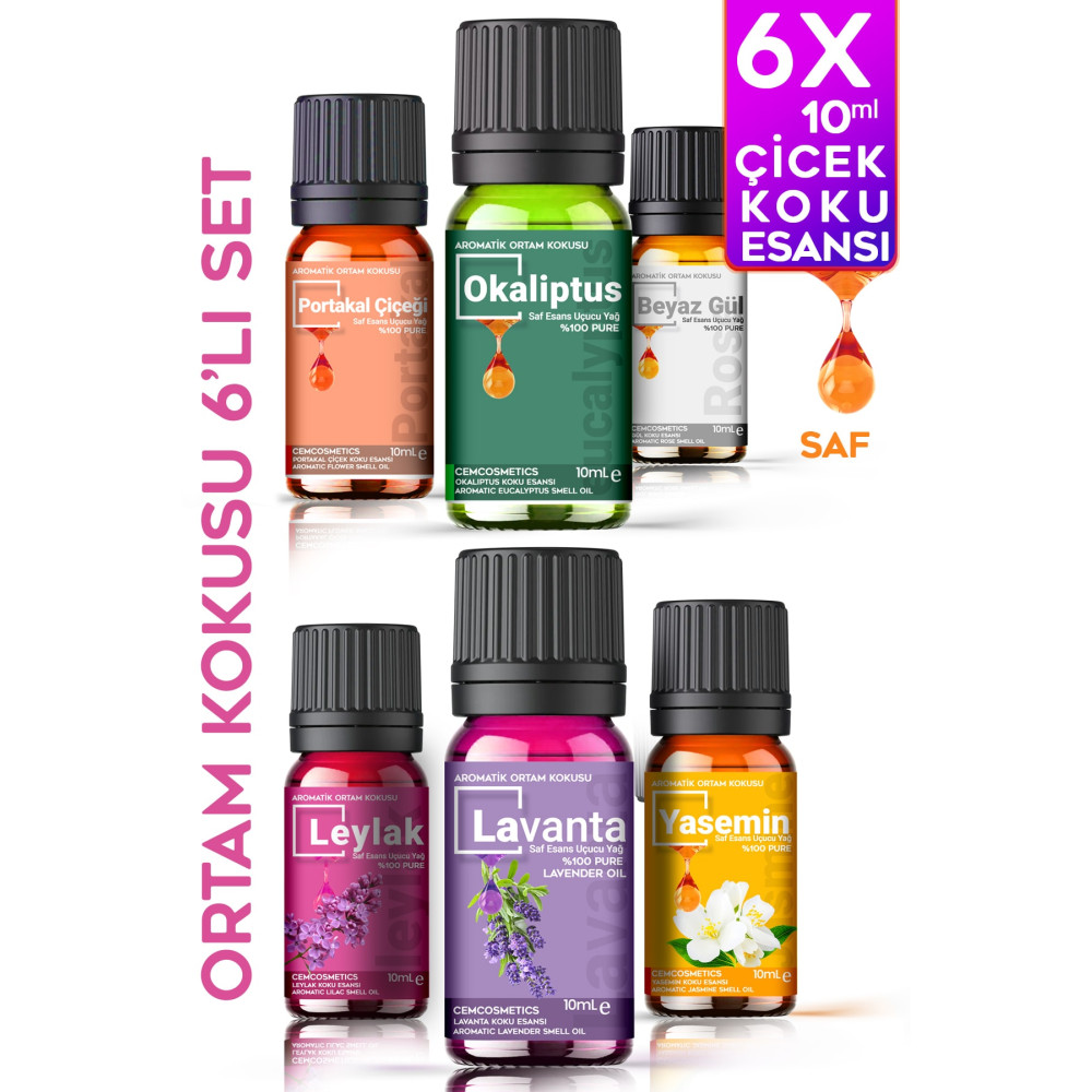 Cem Cosmetics Efsane Çiçek Özleri Oda Kokusu %100 Saf & Doğal Koku 6lı Set 6x10ml Esansiyel Uçucu Yağ Buhardanlık Ev & Dekorasyon Aksesuarları Fiyatı