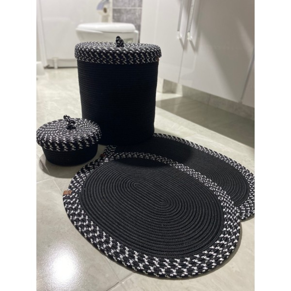 Cemre Design 2 Parça Banyo Sepeti Takımı, Çamaşır Sepeti, Kirli Sepeti, Set, Jüt, Hasır - Siyah - Beyaz Sepet Fiyatı