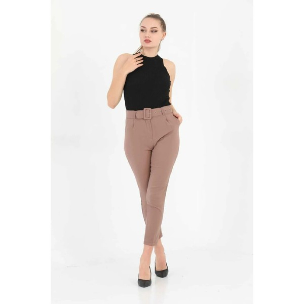 Cendertrendmoda Kadın Dar Paça Klasik Kemerli Kumaş Pantolon Ütü Dikişli Esnek Likralı Kadın Pantolon Fiyatı