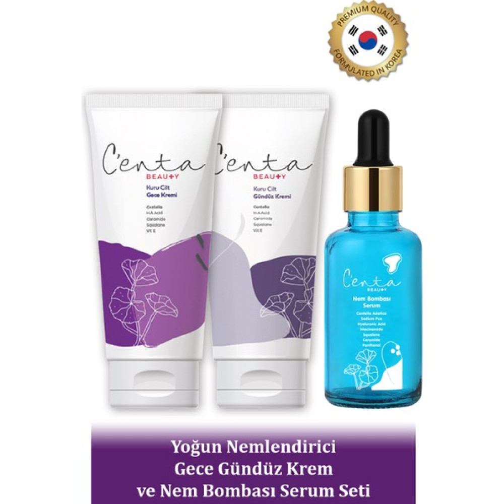 C'enta Beauty Yoğun Nemlendirici Gece Gündüz Krem ve Nem Bombası Serum Seti (Cica Krem + Cica Serum) Nemlendiriciler Fiyatı