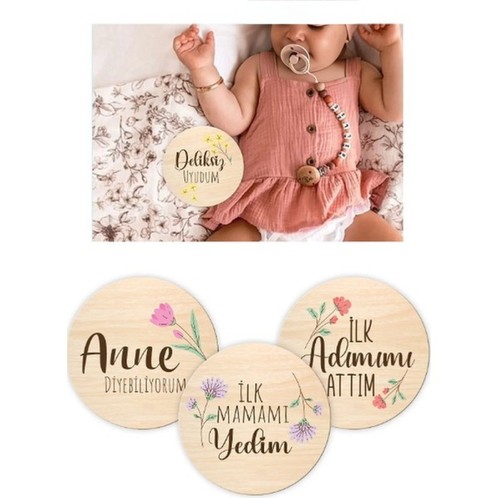 Ceo Design Ahşap Bebek Kartları Ilklerim Seti Yeni Doğan Hediyesi Bebek Anı Kart Anne, Bebek Fiyatı