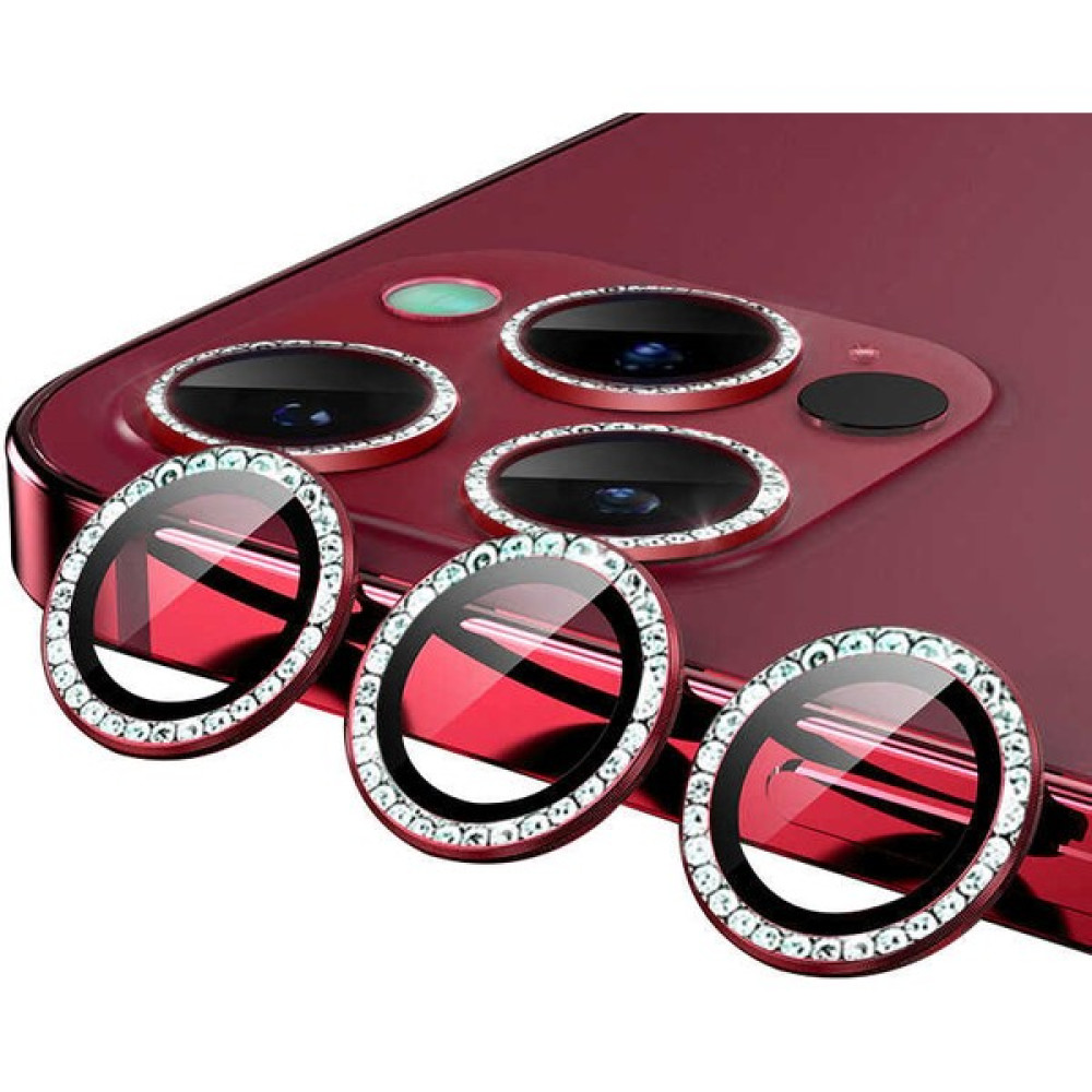 Cep Case Apple iPhone 13 Pro Kamera Lens Koruyucu Swarovski Diamond Taşlı Şık Parlak Lens Koruma - Kırmızı Cep Telefonu Kılıfı Fiyatı