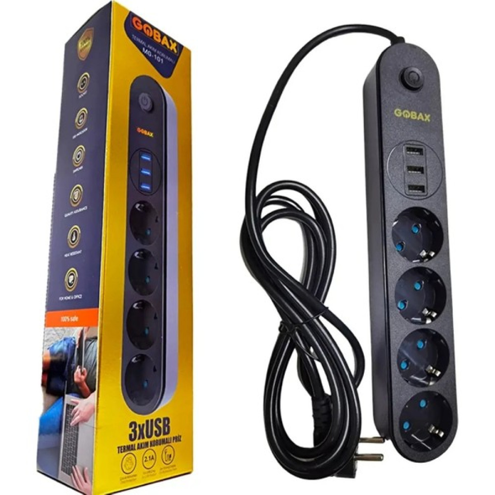Cep Home Gobax Termal Akım Korumalı Priz ve 3'lü USB Şarj Girişi - 2 Metre Kablolu - Siyah Prizler Fiyatı