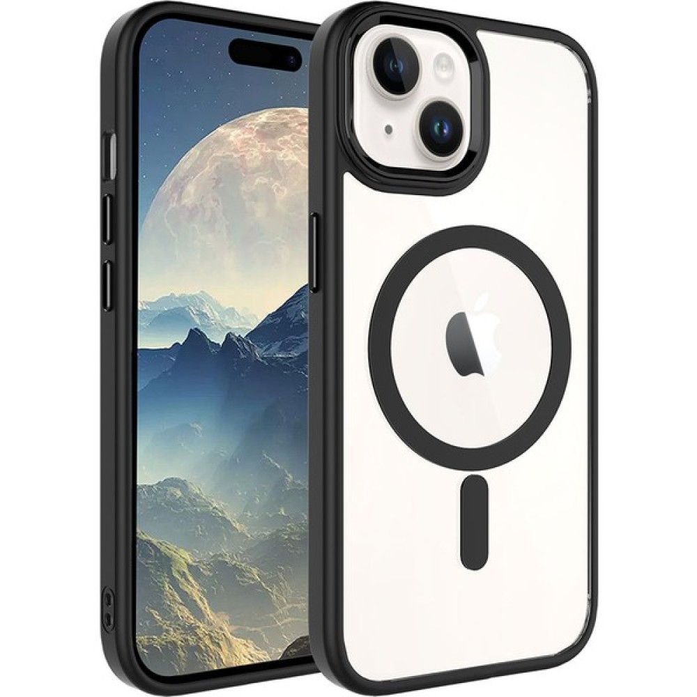 Cep Prime Apple iPhone 15 Plus Kılıf Wireless Şarj Özellikli Krom Magsafe Silikon Kapak - Siyah Cep Telefonu Kılıfı Fiyatı