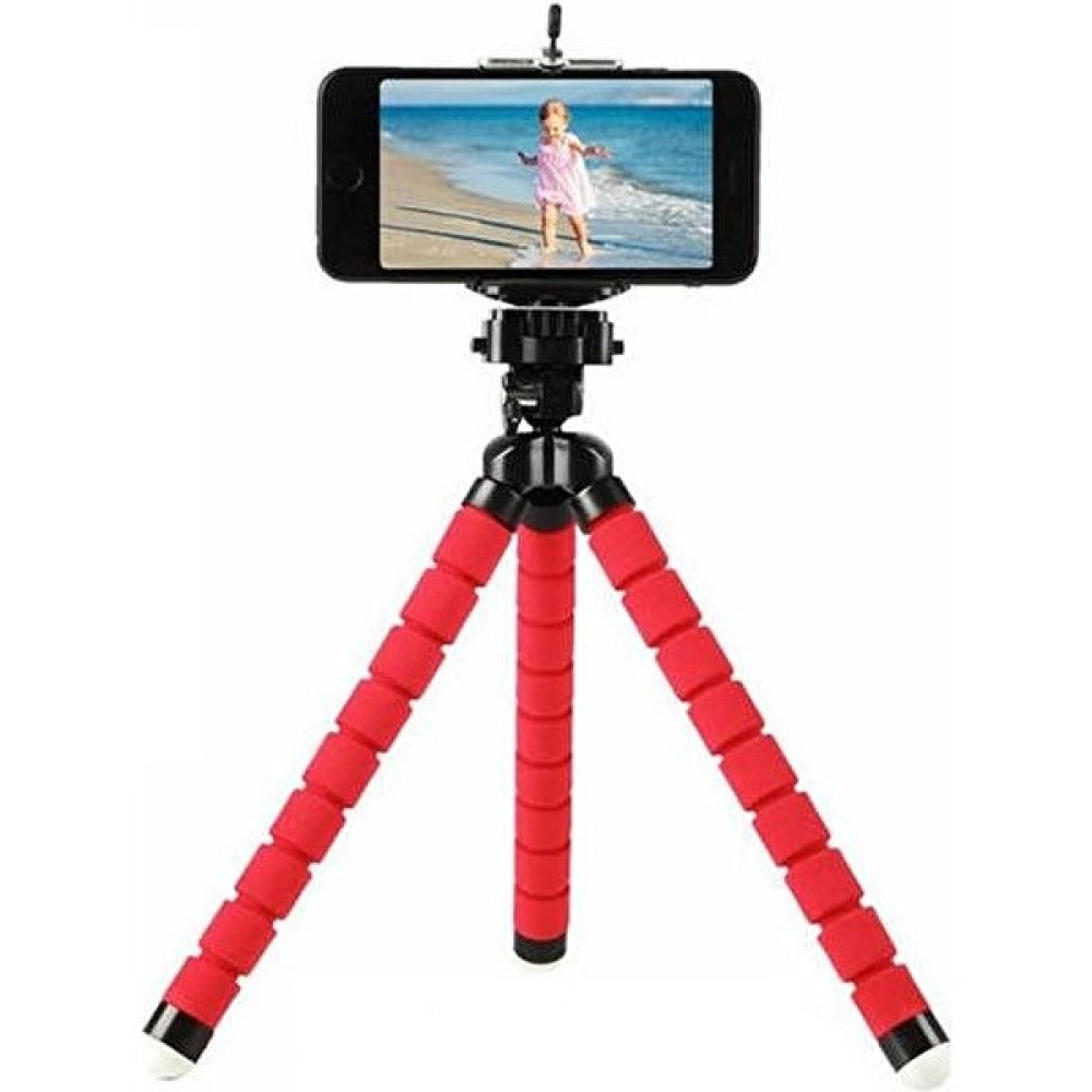 Cep Telefonları Gopro Kamera ve Makineler Için Büyük Boy Sünger Ayaklı Akrobat Ahtapod Tripod + Telefon Tutacağı - Kırmızı Tripodlar Fiyatı