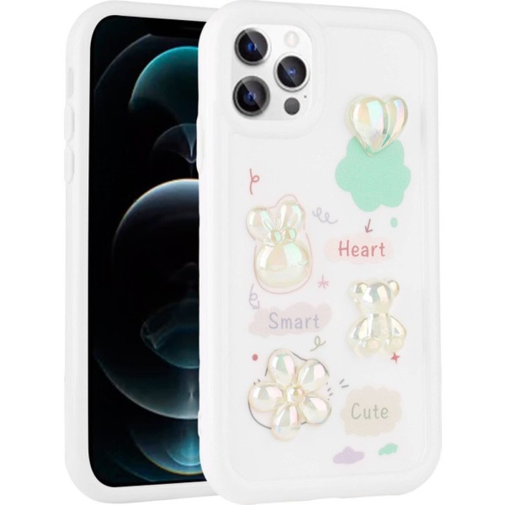 Cepdesin Apple iPhone 13 Pro - Uyumlu Kabartma Figürlü Parlak Cepdesin Toys Silikon Kapak-Beyaz - Beyaz Cep Telefonu Kılıfı Fiyatı