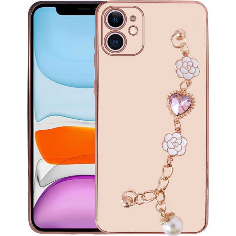 CepLab Ceplab iPhone 11 Kılıf Tutamaçlı Taşlı Lüx Telefon Kılıfı - Pembe Cep Telefonu Kılıfı Fiyatı