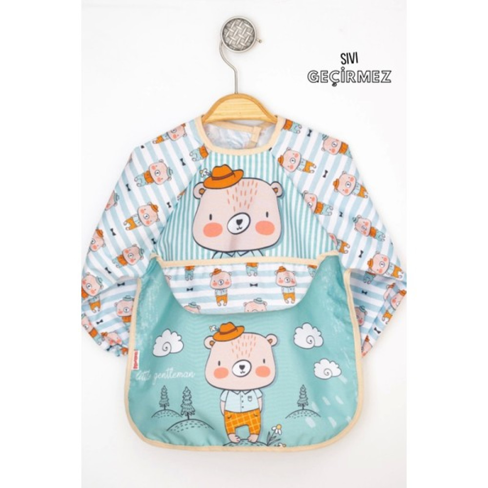 Cepli Giyilebilir Sıvı Geçirmez Uzun Kol Mama ve Aktivite Önlüğü ( Bear ) - 6 - 24 Ay - Standart Mama Önlüğü Fiyatı