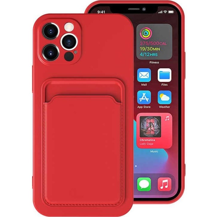 Ceponya Apple iPhone 12 Pro Max Kılıf kartlıklı Silikon Dikişli Deri Görünüm Kırmızı Cep Telefonu Kılıfı Fiyatı