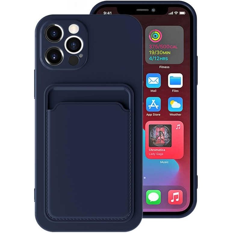Ceponya Apple iPhone 12 Pro Max Kılıf kartlıklı Silikon Dikişli Deri Görünüm Lacivert Cep Telefonu Kılıfı Fiyatı