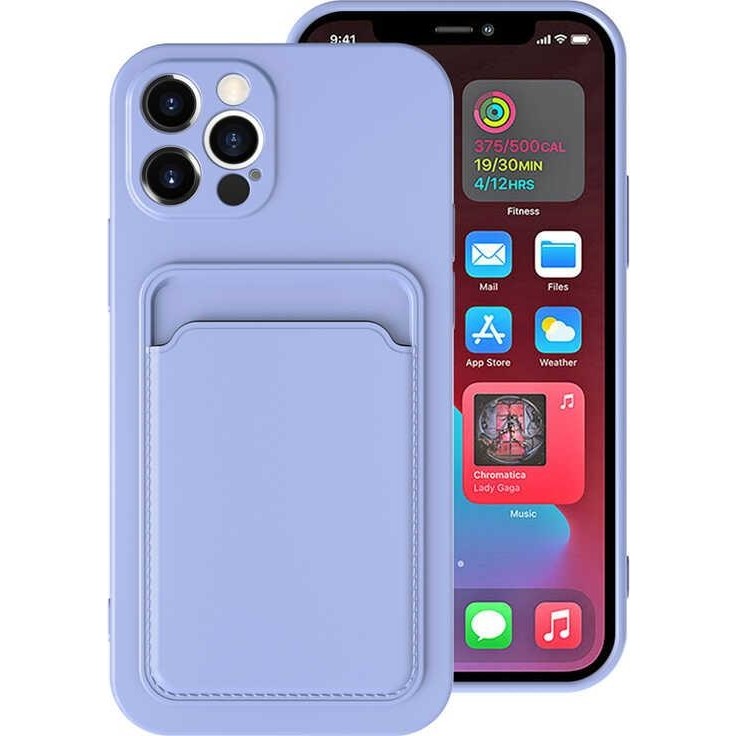 Ceponya Apple iPhone 12 Pro Max Kılıf kartlıklı Silikon Dikişli Deri Görünüm Lila Cep Telefonu Kılıfı Fiyatı