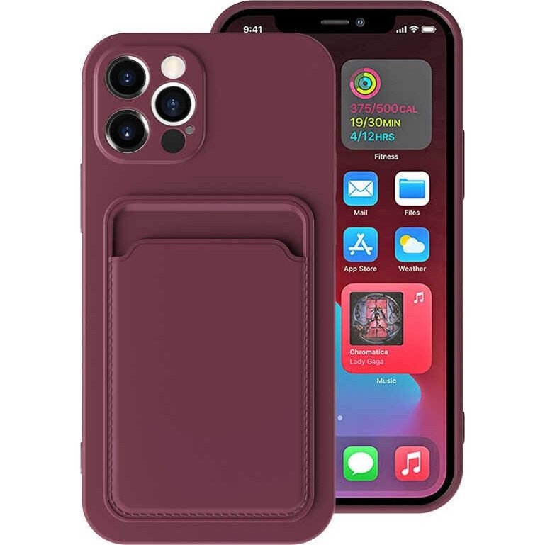 Ceponya Apple iPhone 12 Pro Max Kılıf kartlıklı Silikon Dikişli Deri Görünüm Mürdüm Cep Telefonu Kılıfı Fiyatı