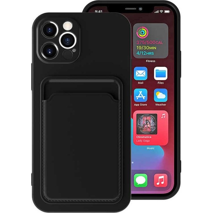 Ceponya Apple iPhone 12 Pro Max Kılıf kartlıklı Silikon Dikişli Deri Görünüm Siyah Cep Telefonu Kılıfı Fiyatı