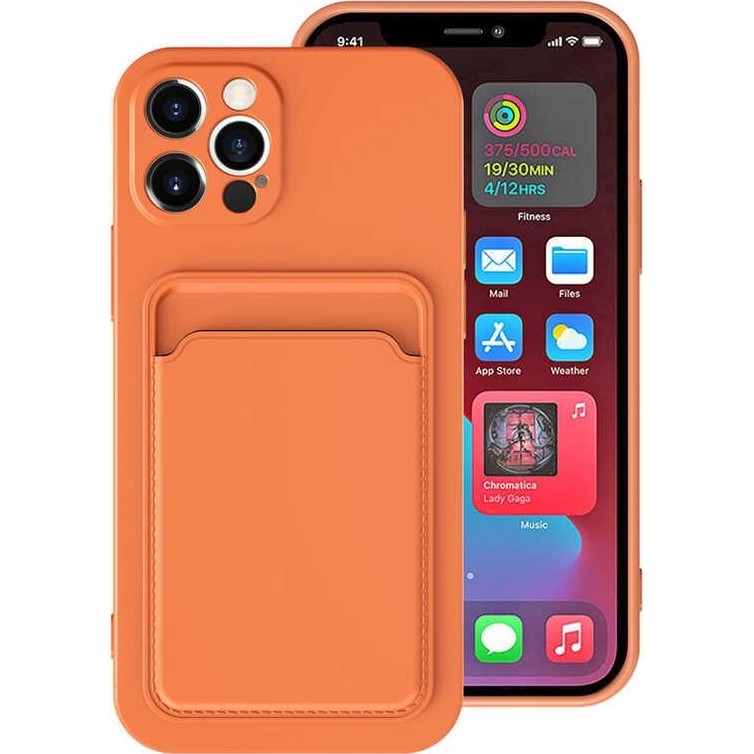 Ceponya Apple iPhone 12 Pro Max Kılıf kartlıklı Silikon Dikişli Deri Görünüm Turuncu Cep Telefonu Kılıfı Fiyatı