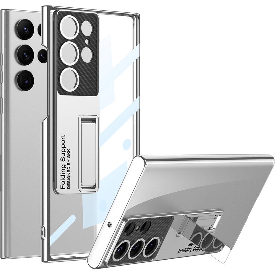 Cepustik Telefon Aksesuarları Galaxy S24 Ultra Kılıf Kamera Korumalı Şeffaf Tasarımlı Standlı Kılıf - Gümüş Cep Telefonu Kılıfı Fiyatı