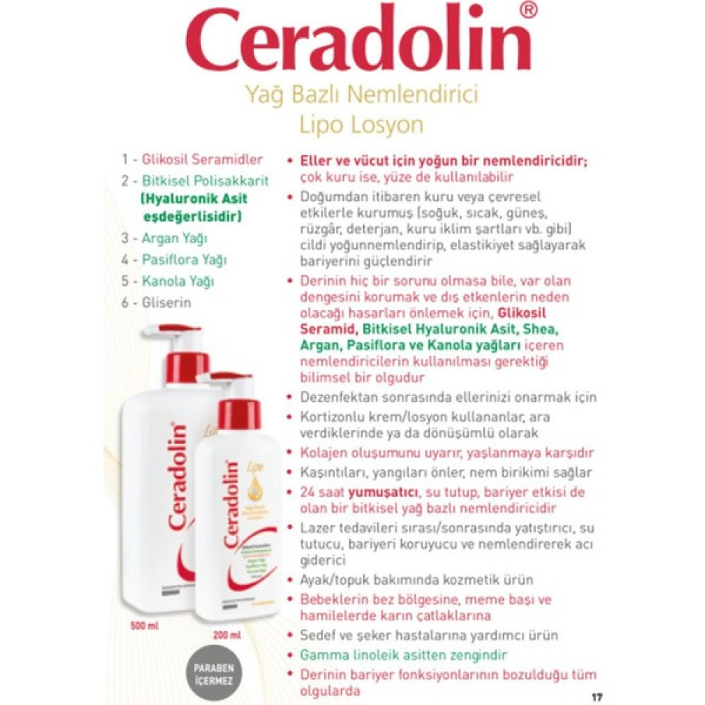 Ceradolin Lipo Yağ Bazlı Nemlendirici Losyon 500 ml x 2 Adet Oto Boyaları Fiyatı