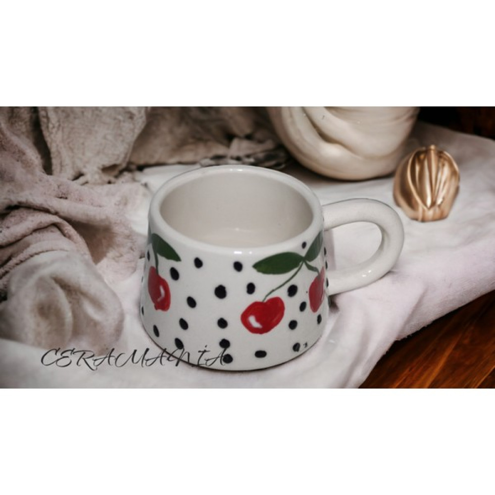Ceramania Kiraz Desenli Seramik Kupa - Beyaz - Kırmızı Fincan / Bardak / Kahve Takımı Fiyatı
