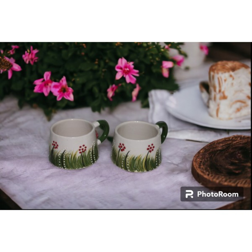 Ceramania Seramiksır Altı El Dekoru yeşil Çiçekli Kupa - Açık Kahverengi Fincan / Bardak / Kahve Takımı Fiyatı