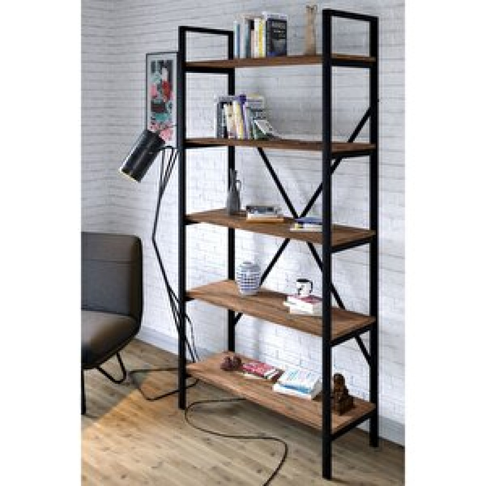 Ceramical Ktp Metal Kitaplık 5 Raflı - 90x180 Cm - Atlantik Çam/siyah Kitaplık Fiyatı